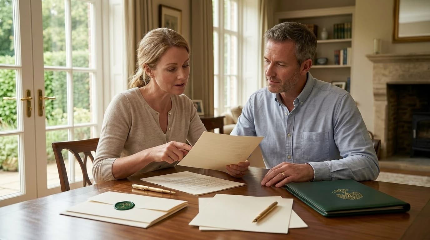 Couple reviewing legal documents together