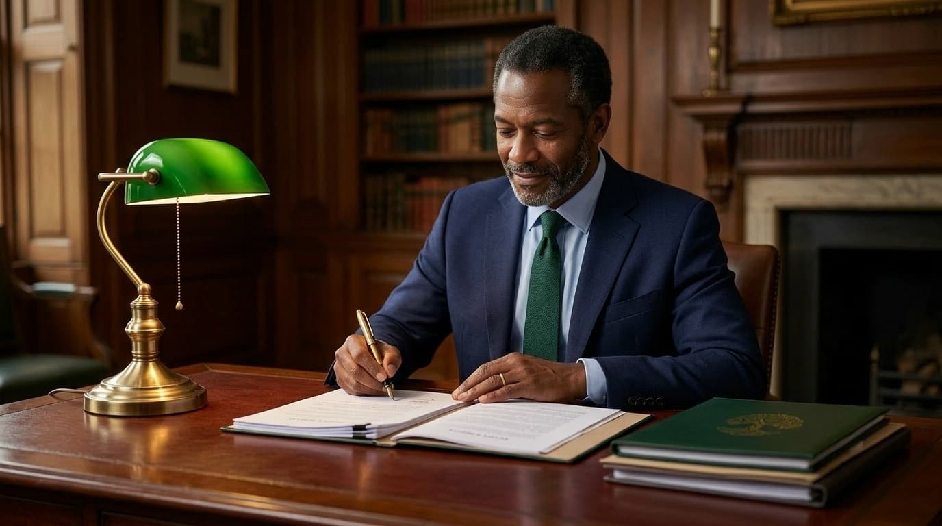 Professional in suit signing an important legal document