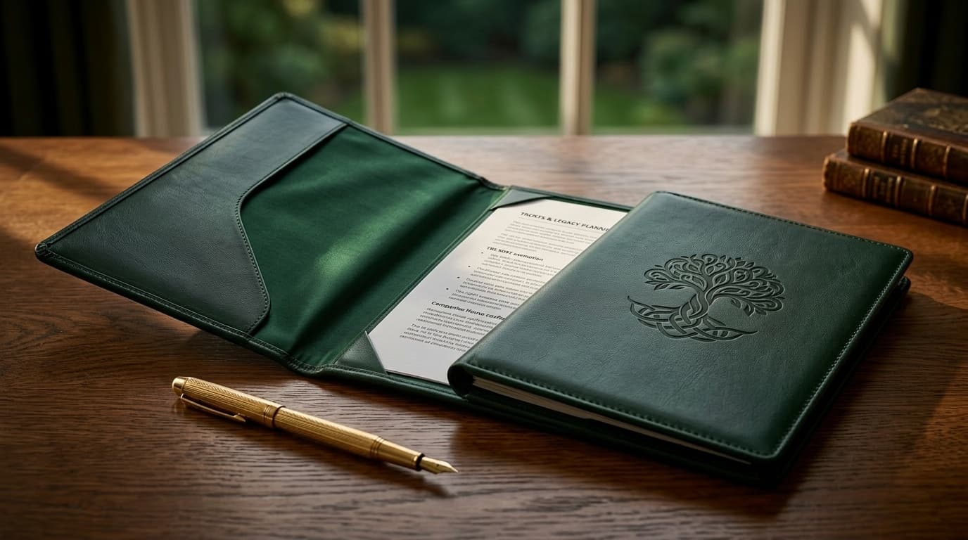 Professional legal documents on a dark oak desk